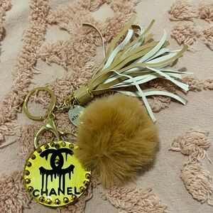 Beautiful Bag Charm/Key Chain with puff, Handcrafted NEW
6” long resin sealed